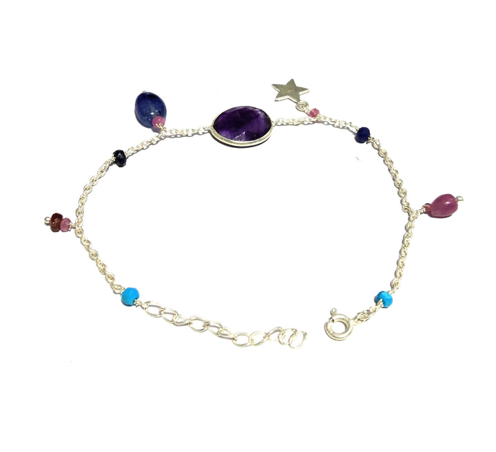 Natural Amethyst/Blue kyanite Stone Star Chain Bracelet, 925 Sterling Silver Chain Bracelet, Minimalist Bracelet Gift Valentine day Bracelet