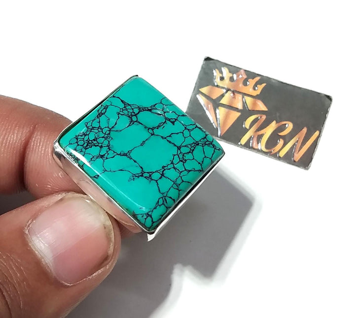 Turquoise Gemstone Rings, Solid 925 Sterling Silver Ring, Natural Turquoise Cabochon Stone Ring, Handmade Sterling Silver Statement Ring