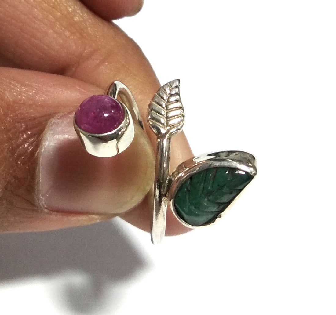 Emerald/Ruby Stone Ring, 925 Solid Starling Silver Ring, Stone Size 9x5 mm to 5x5 mm Emerald/Red Ruby Stone Gift New Year Ring, Wedding Ring