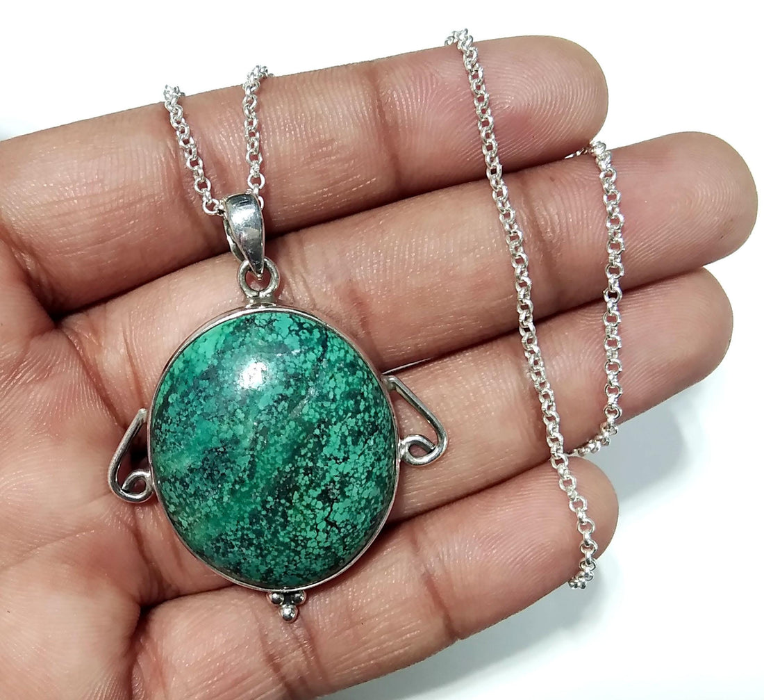 Turquoise Gemstone Pendant Chain Necklace, 925 Starling Silver Pendant Jewelry, Natural Tibetan Turquoise Stone Pendant, Gift For Men/Women.