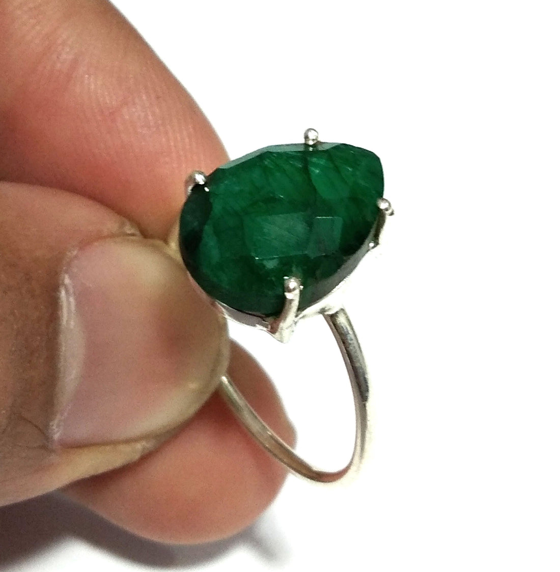 Natural Emerald Rose Cut Gemstone Ring, 925 Solid Sterling Silver Ring, Emerald Stone Size 14x10 mm Handmade Gift Mother's day Ring Jewelry