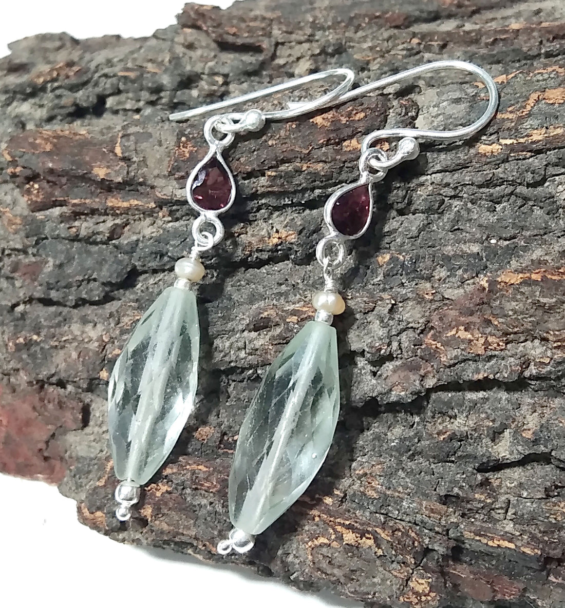Natural Green Amethyst/Garnet Gemstone Drop Earring, 925 Solid Starling Silver Earring, Stone Size 19x7 mm Gift Birthday Earring Jewelry
