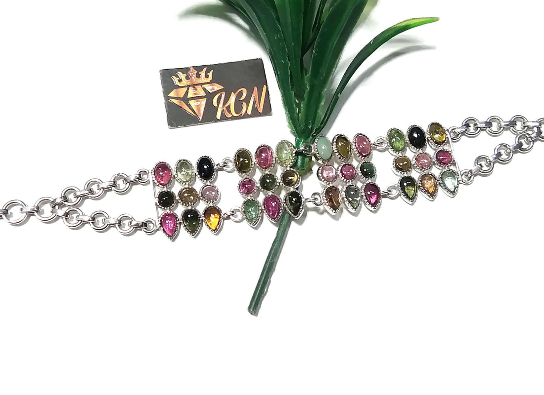 Natural Multi Tourmaline Bracelet, 925 Sterling Silver Jewelry, Gemstone Bracelet, Silver Bracelet, Wedding Bracelet, Gift For Her