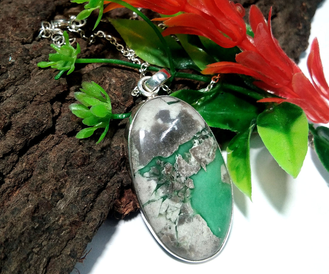 Variscite Stone Jewelry, 925Sterling Silver Pendant Chain Necklace, Beautiful Design Nice Color Variscite Stone Pendant For Gift Girls/Women