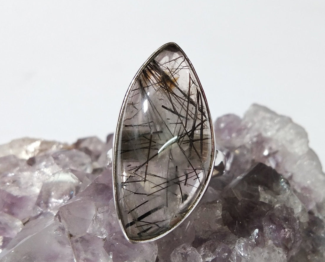 Natural Black Rutile Quartz Stone Ring, 925 Solid Starling Silver Ring, Black Rutile Ring, Handmade Silver Ring, Gift Wedding Jewelry Rings