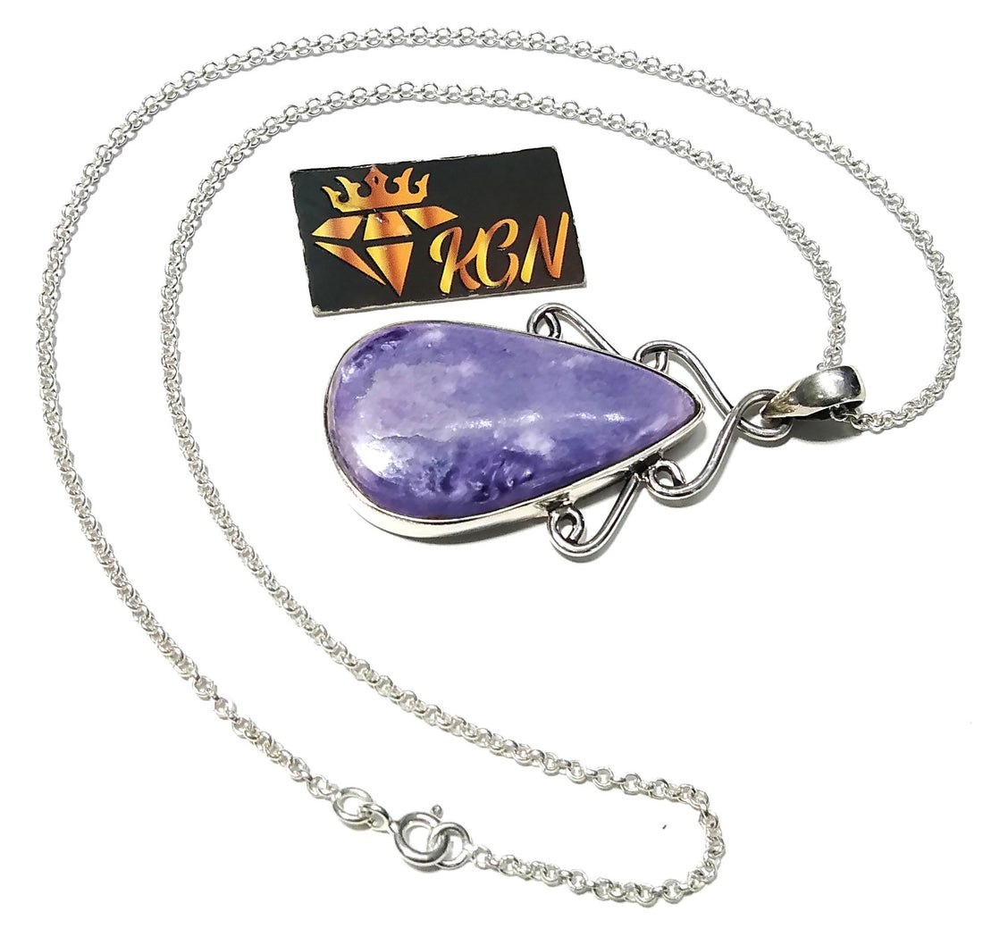Charoite Gemstone Pendant, Solid 925 Sterling Silver Chain Pendant, Good Purple Color Charoite Handmade Pendant, Gift Birthstone Pendant