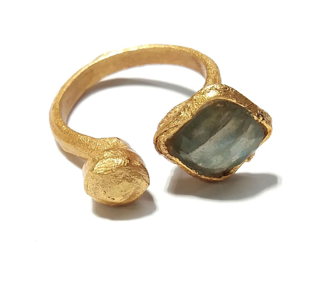 Labradorite Gemstone Ring, 925 Sterling Silver Gold Plated Ring, Natural Labradorite Ring, Silver Design Good Making Gift Ring, Gift For Her