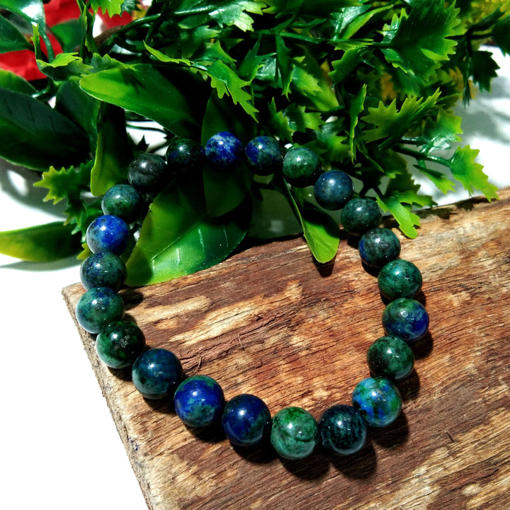 Azurite Malachite Gemstone Bracelet, Friendship Bracelet, Healing Crystal Beaded Bracelet, Men & Women Round Bracelet Size 8x8 mm Stone