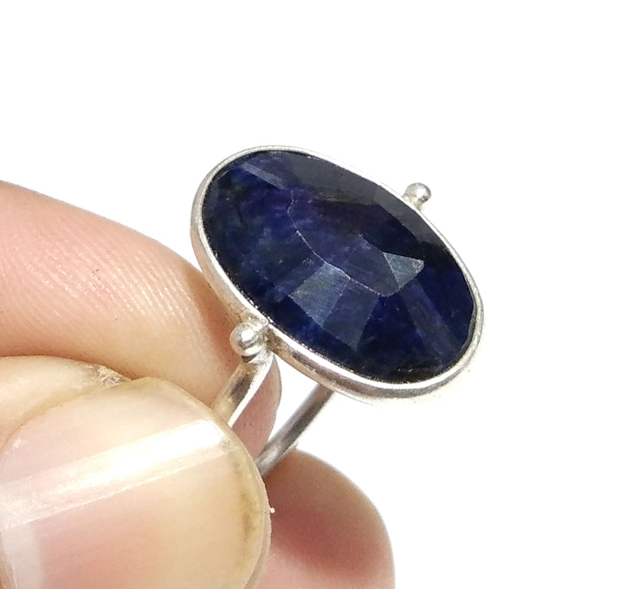 Blue Sapphire Stone Ring, 925 Solid Starling Silver Ring, Stone Size 13x18mm Natural Blue Sapphire Checker Cut Stone Ring, Gift Wedding Ring