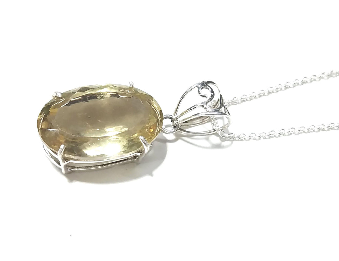 Natural Citrine Gemstone Pendant, 925 Starling Silver Pendant Chain Necklace, Handmade Jewelry Stone Size 26x17 mm Gift Pendant