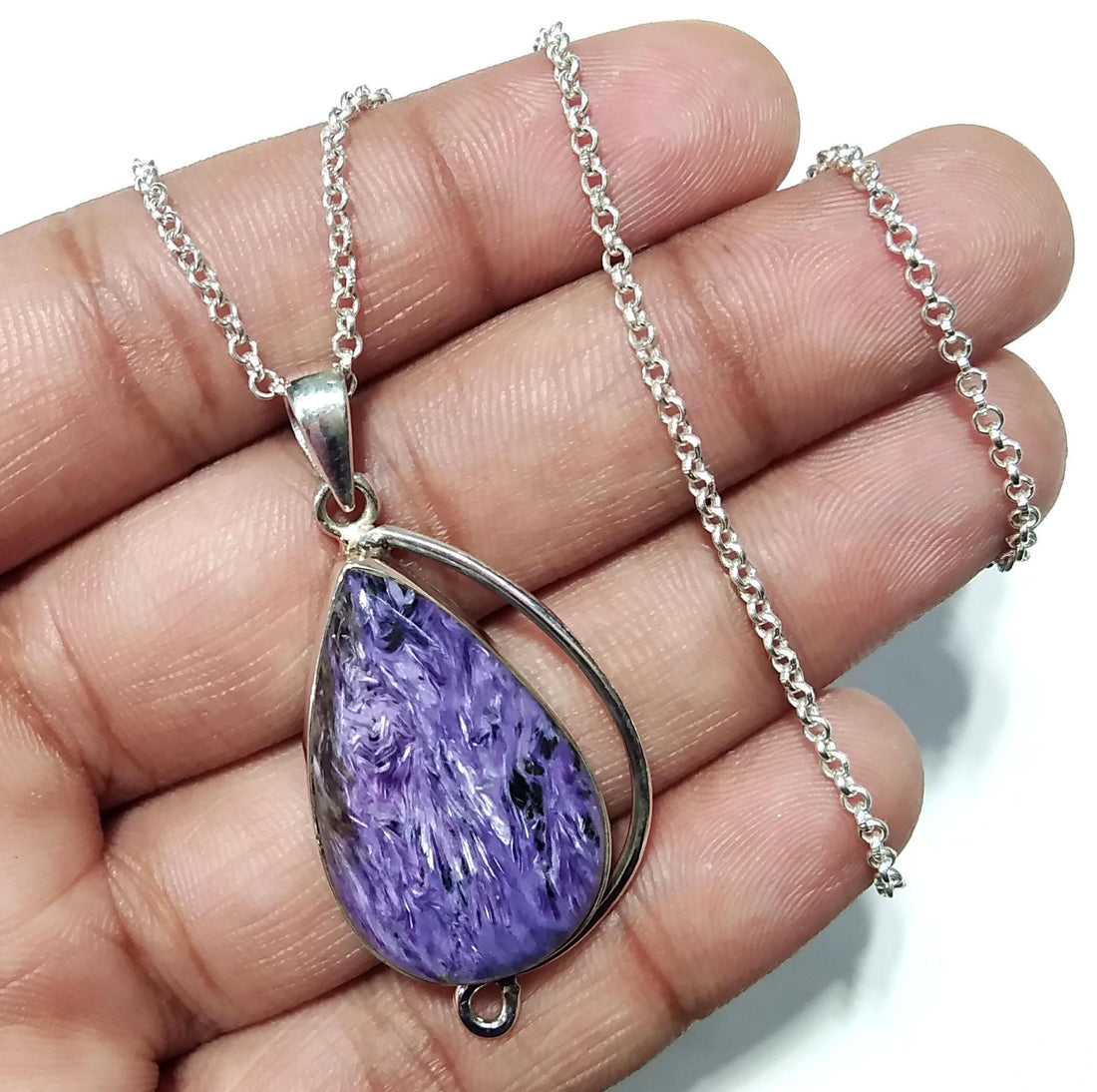 Purple Charoite Pendant Necklace, 925 Starling Silver Pendant, Charoite Gemstone Pendant Necklace on Chain, Handmade Healing Crystal Pendant