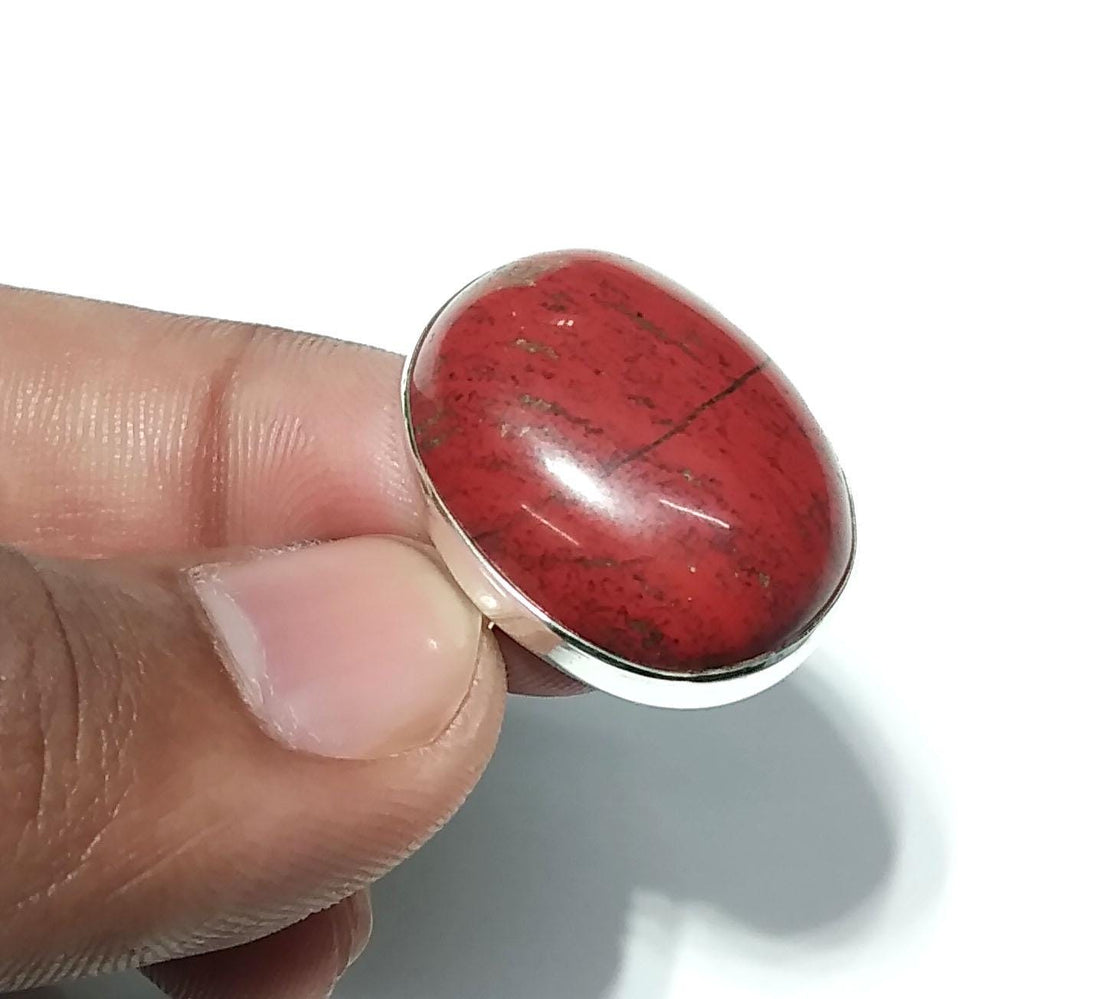 Natural Red Jasper Gemstone Ring, 925 Solid Sterling Silver Ring, Amazing Red Jasper Stone Size 22x16 mm Handmade Ring Gift Birthday Ring