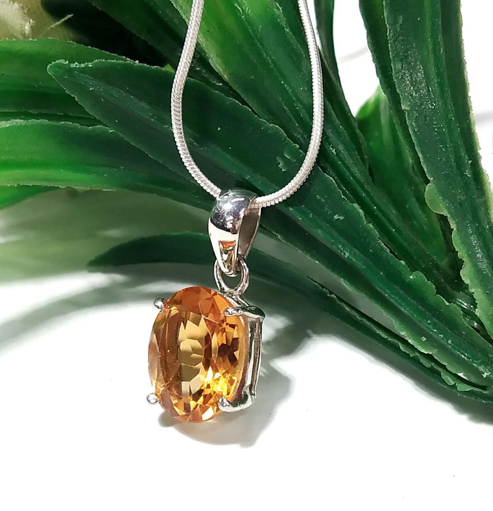 Natural Citrine Gemstone Pendant Chain Necklace, 925 Sterling Silver Pendant Necklace, Handmade Jewelry Stone Size 11x9 mm Gift Pendant