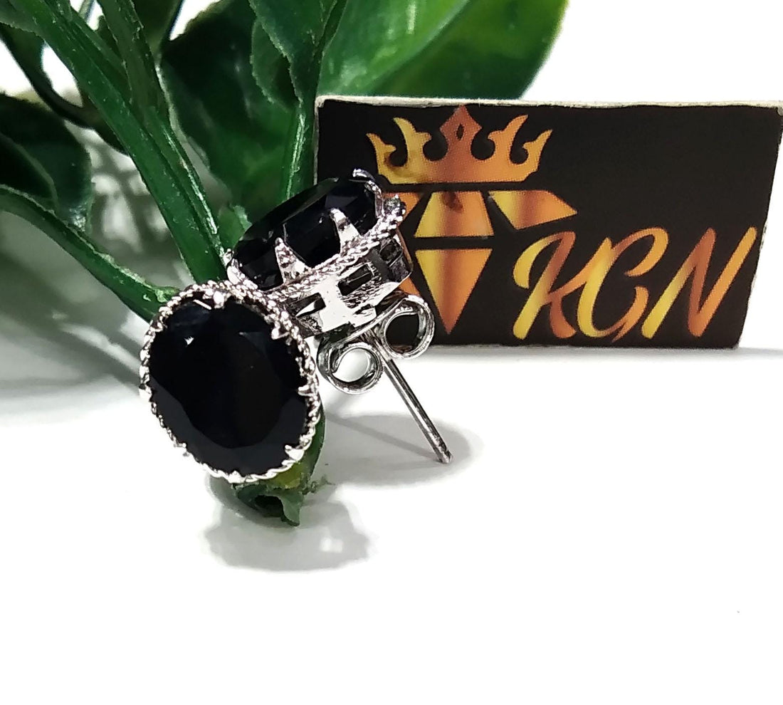 Black Onyx Faceted Stud Earrings, 925 Starling Silver Design Earring, Natural Black Onyx Gemstone Oval Shape Stone Size 9x7mm Christmas Gift