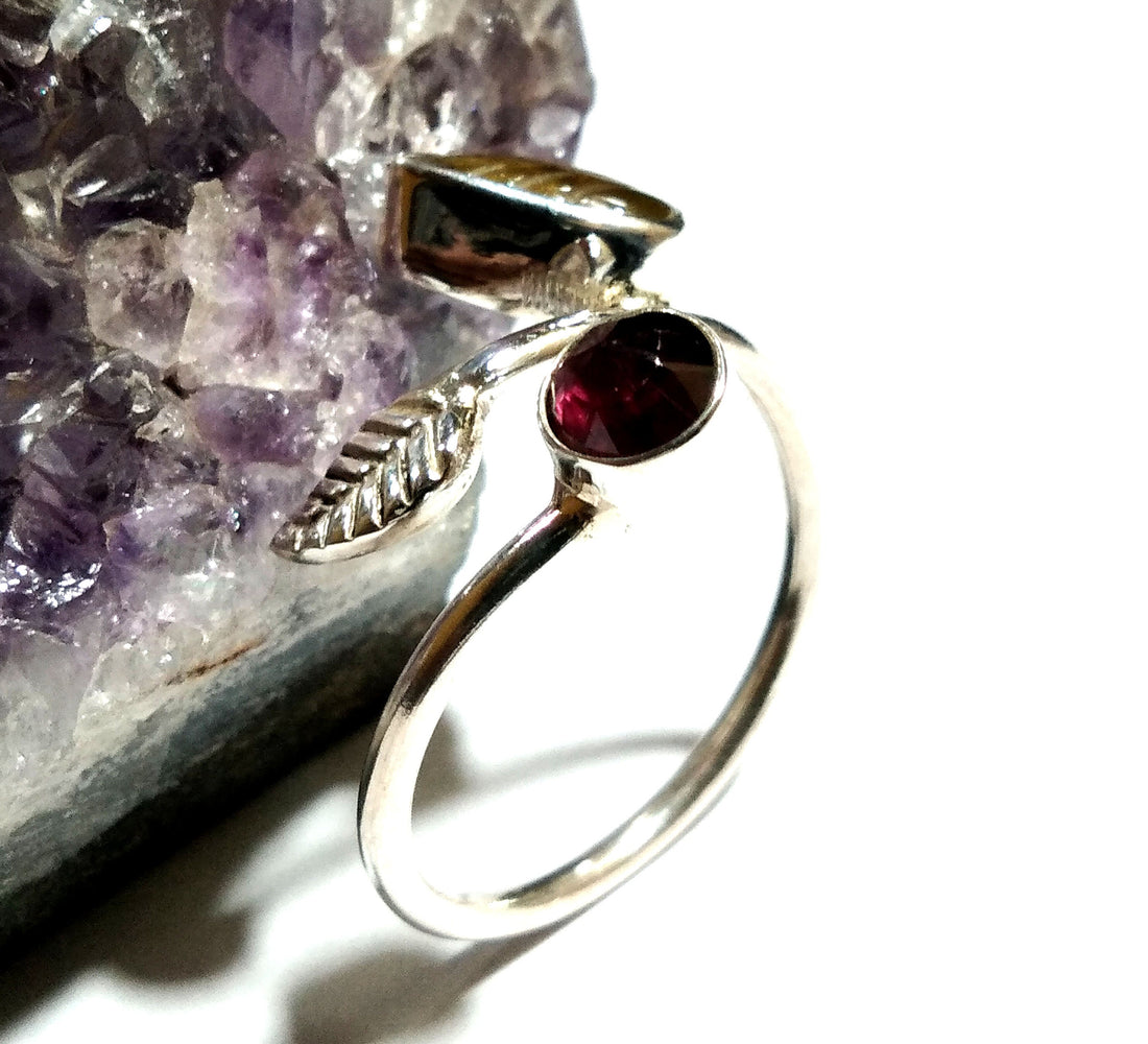 Tourmaline Leaf & Garnet Stone Rings, 925 Starling Silver Ring, Natural Gemstone Jewelry, Beautiful Nice Design Silver Ring, Wedding Gift.