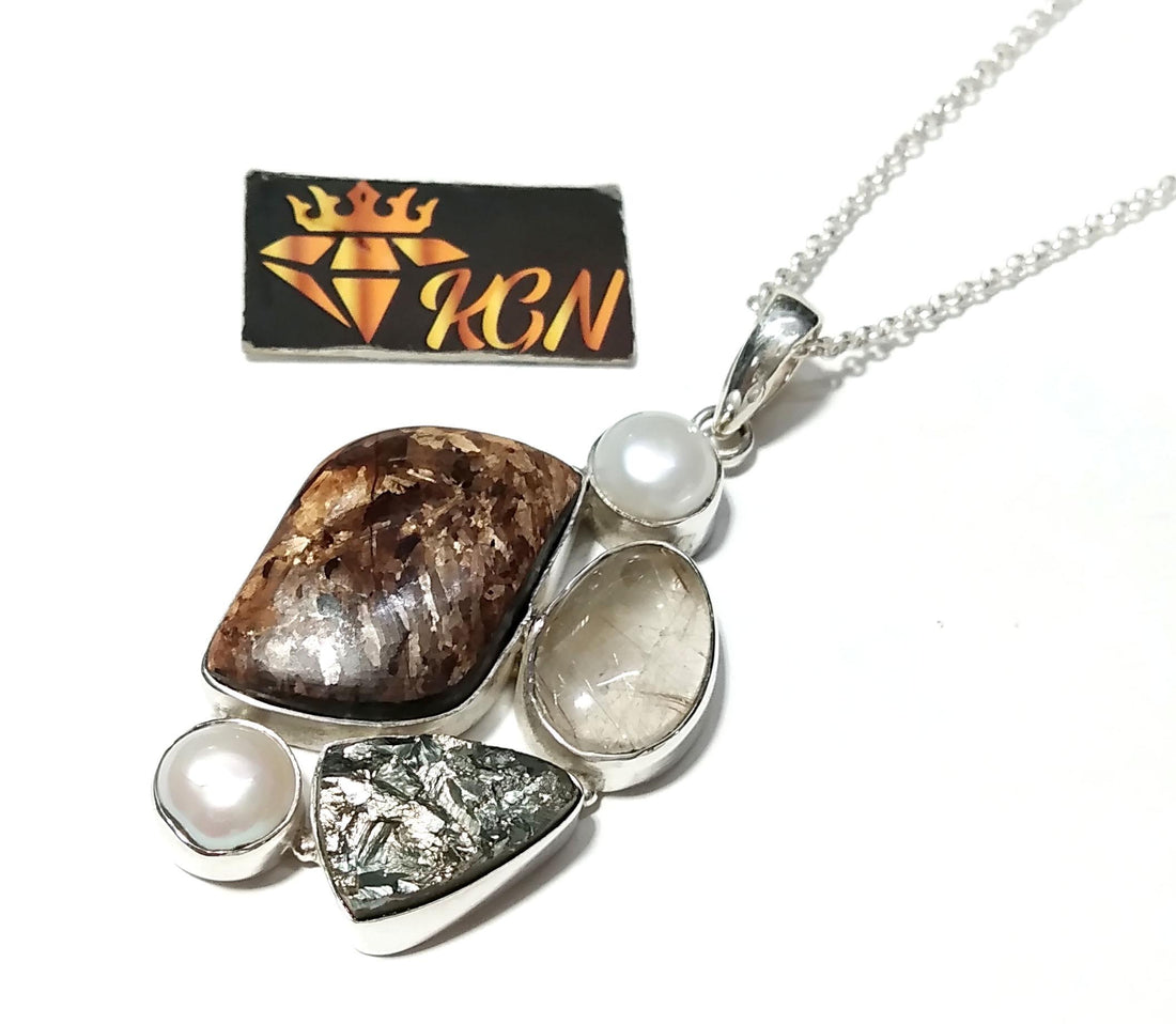 ALL Natural Gemstone Pendant, Bronzite With Real Multi Stone Pendant, 925 Starling Silver Jewelry Pendant, Handmade Making Stylish Pendant