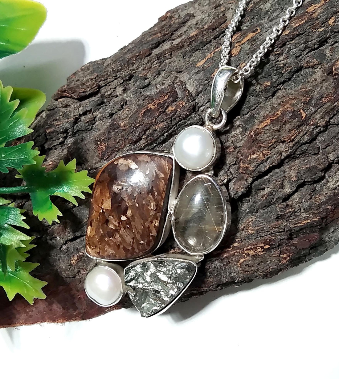 ALL Natural Gemstone Pendant, Bronzite With Real Multi Stone Pendant, 925 Starling Silver Jewelry Pendant, Handmade Making Stylish Pendant