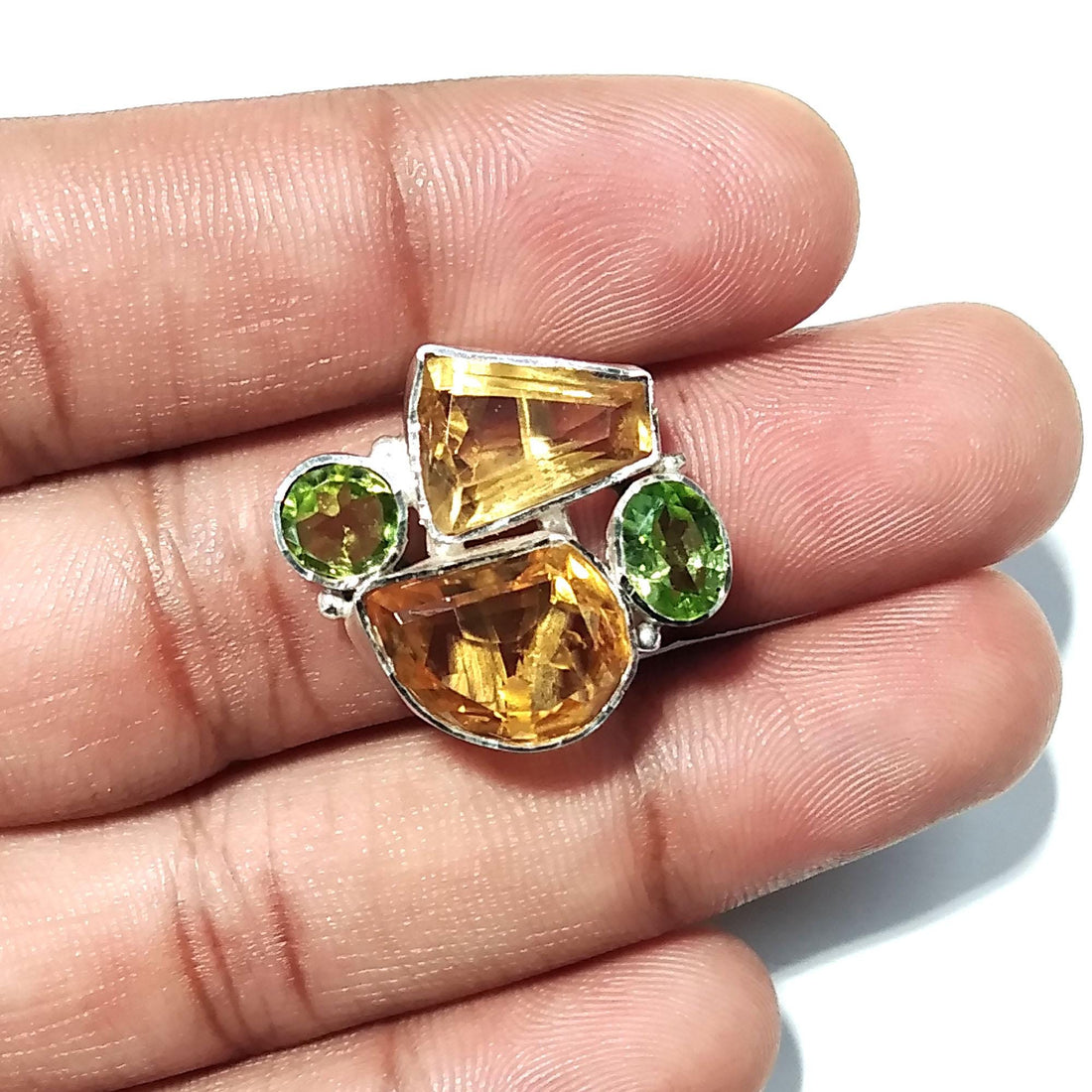 Natural Citrine/Peridot Faceted Gemstone Ring, 925 Sterling Silver Jewelry Ring, Natural Gemstone Ring Handmade Jewelry, For Girls/Women