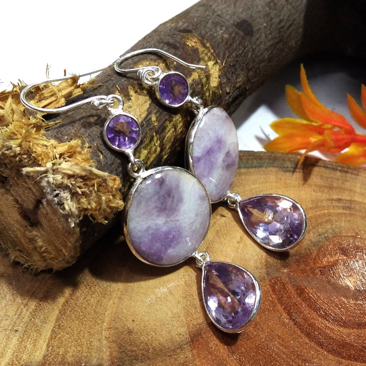Natural Pink Lepidolite, Amethyst Gemstone Earring, 925 Solid Starling Silver Earring, Handmade Silver Jewelry Lepidolite Stone Earring Gift