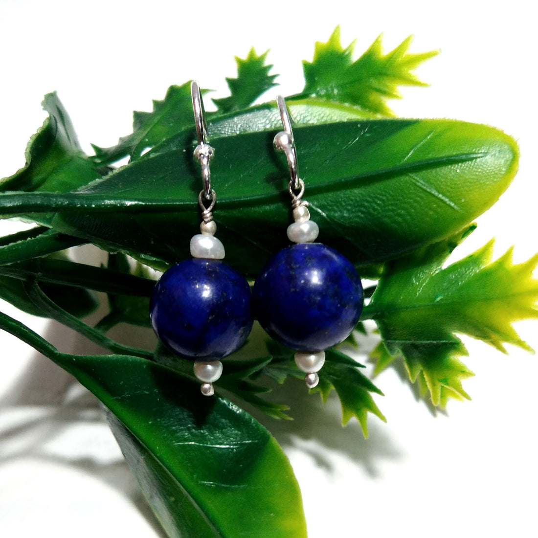 Very Beautiful Lapis Lazuli Earring ! Natural Gemstone Lapis Lazuli Earring,  925 Silver Handmade Earring, Stone Size 10 mm Round Earring