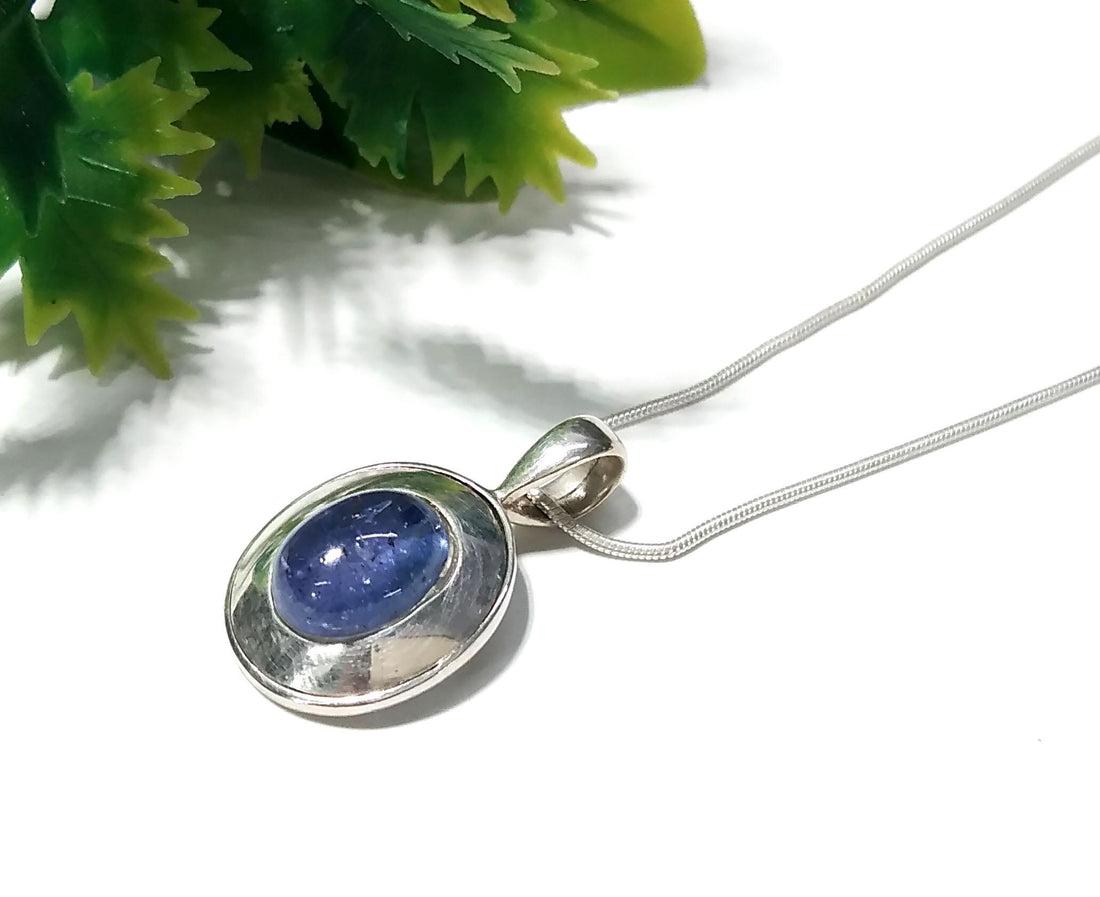 Natural Tanzanite Pendant, 925 Solid Sterling Silver Pendant Necklace, Tanzanite Necklace Chain, Dainty Oval Pendant, Blue Stone Pendant