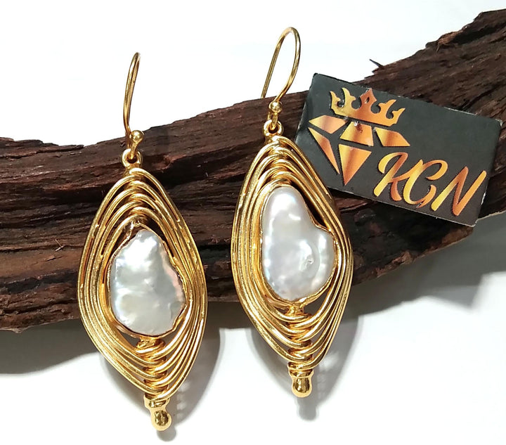 Real Fresh Water Baroque Pearl Earrings, 925 Sterling Silver Gold Plated Earring, Beautiful Pearl Size 15x11mm For Her Gift Birthday Earring
