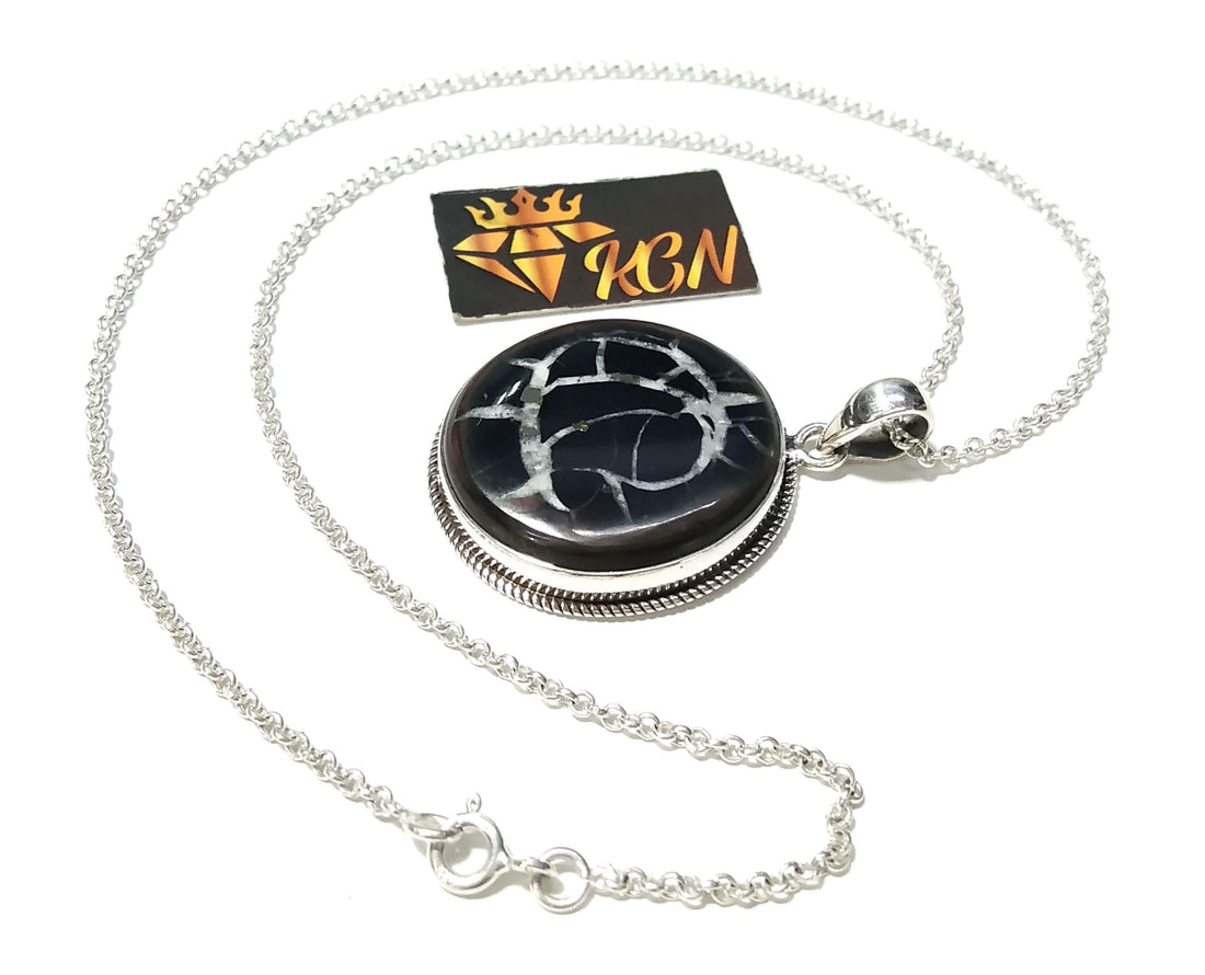 Natural Septarian Gemstone Pendant Chain Necklace, Amazing Design Septarian Stone Pendant, Solid 925 Sterling Silver Pendant, Gif For Her