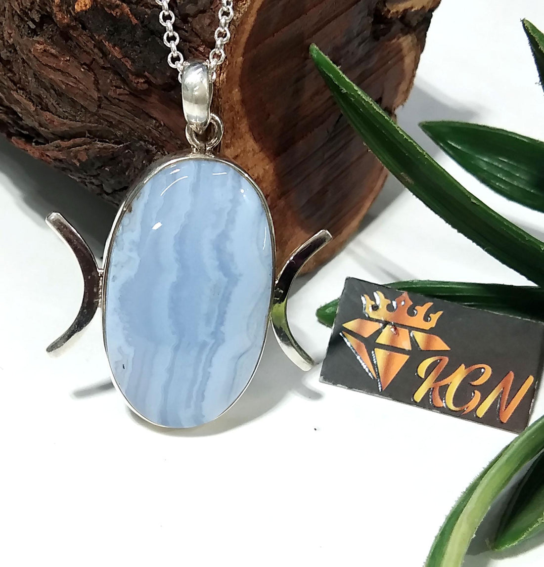 Natural Blue Lace Agate Gemstone Chain Pendant, 925 Sterling Silver Pendant Jewelry, Silver Designer Handmade Pendant, Gift Birthday Pendant