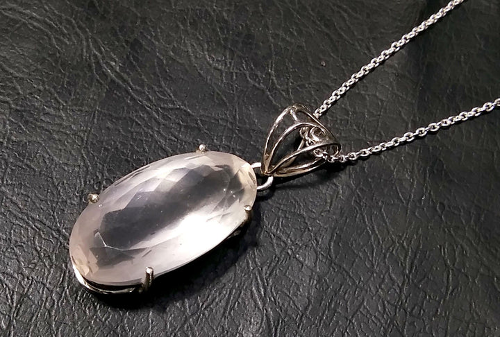 Rose Quartz Pendant, 925 Starling Silver Chain Pendant, Natural Rose Quartz Stone Pendant, Handmade Jewelry Stone Size 30x16 mm Gift Pendant