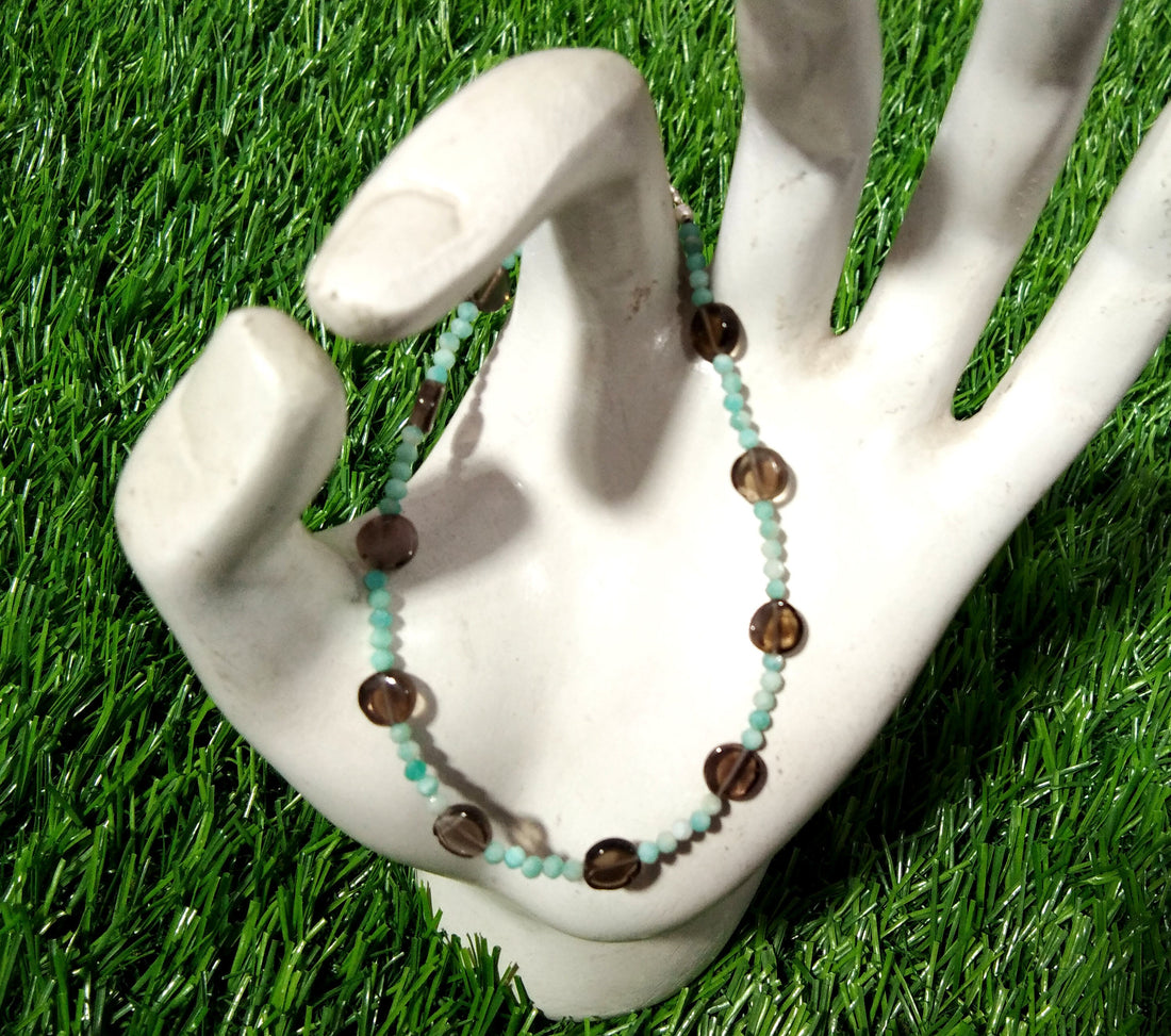 925 Silver Bracelet, With Natural Amazonite & Smoky Quartz Bracelet, Gifts For Her, Boho Dainty Minimalist, Women Bracelet, Tiny Bracelet