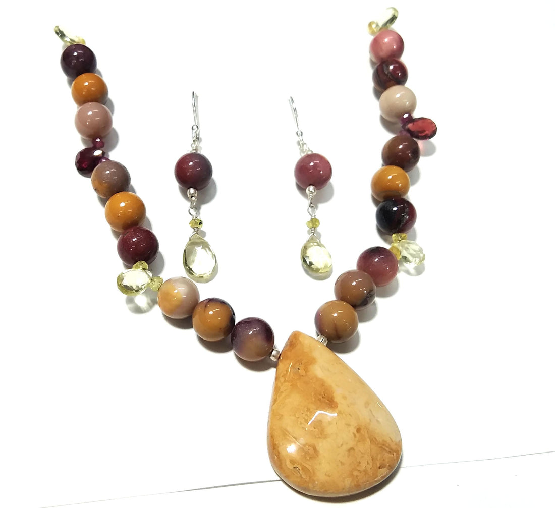 Very Good Natural Mookaite/Lemon Quartz Stone Beads Necklace Set Jewelry, 925 Sterling Silver Necklace Beaded Necklace Statement For Gift