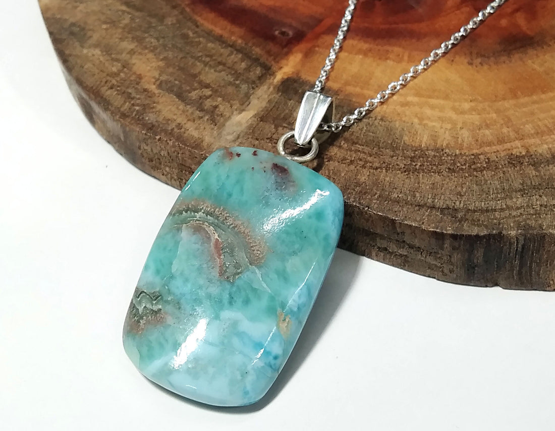 Natural Larimar Gemstone Chain Pendant, 925 Starling Silver Pendant Necklace, Handmade Jewelry Wonderful Larimar Stone Size 34x22 mm Pendant