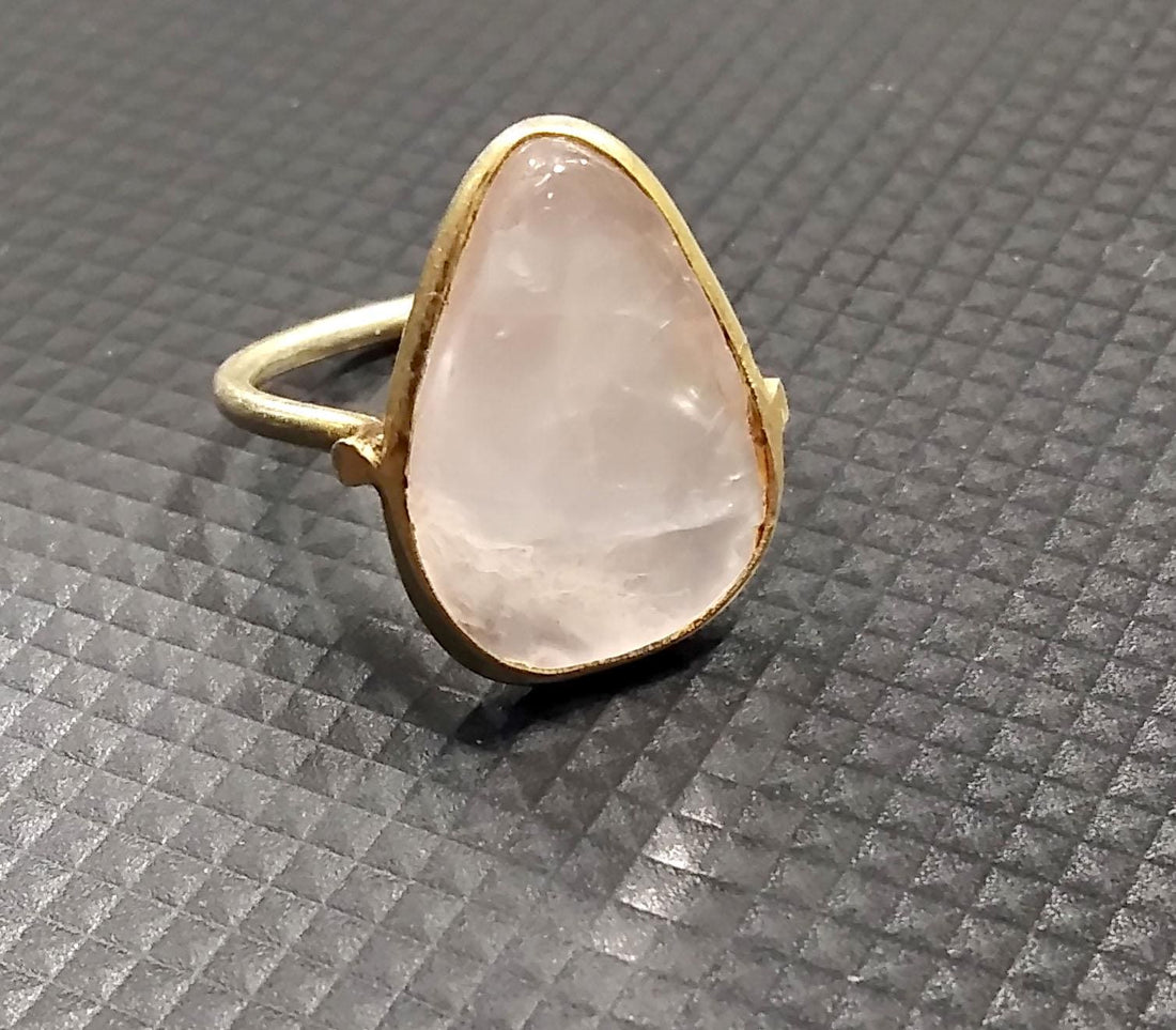 Rose Quartz  Gemstone Ring, 925 Sterling Silver Gold Plated Ring, Rose Quartz Stone Size 19x12mm Handmade Statement Gift Birthday Ring
