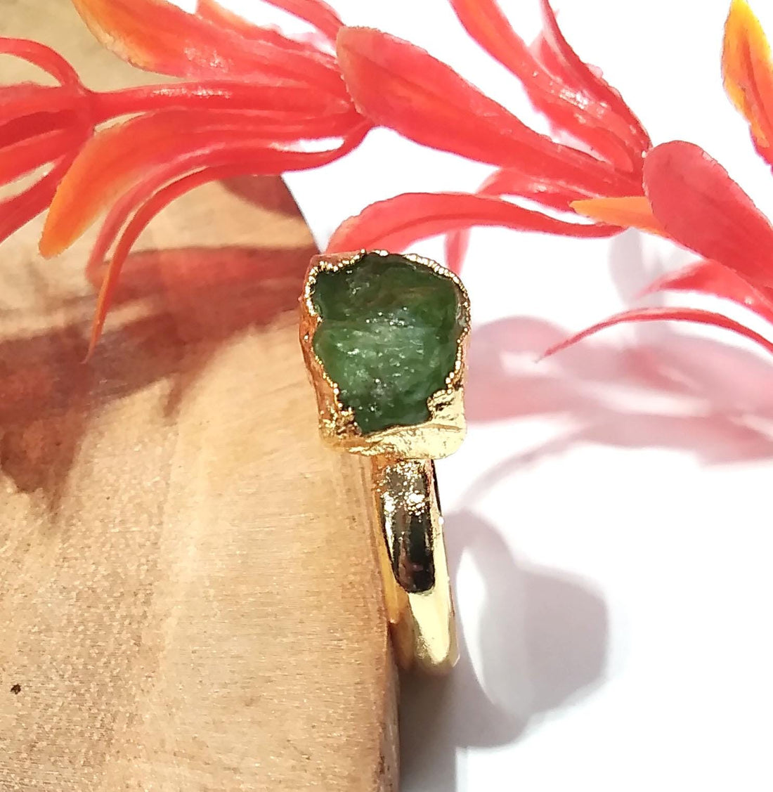 Peridot Raw Gemstone Ring, Solid 925 Sterling Silver Gold Plated Ring, Natural Peridot Rough Ring, Stone Size 12x8 mm Handmade Gift Ring