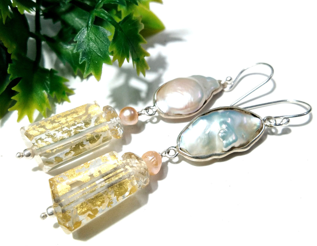 Amazing Color 100% Natural Doublet Gemstone Crystal & Pearl Multi Gemstone Earrings, With 925 Starling Silver Jewelry For Gifts Girls/Women