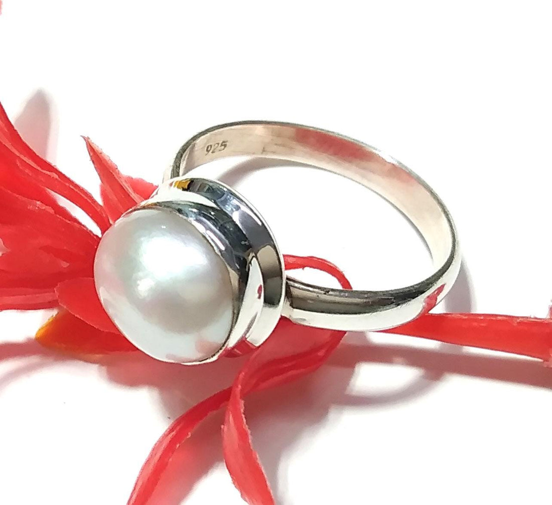 Natural Fresh Water Baroque Pearl Gemstone Ring, Solid 925 Sterling Silver Ring, Top Quality Pearl Stone Handmade Ring, Gift Christmas Ring