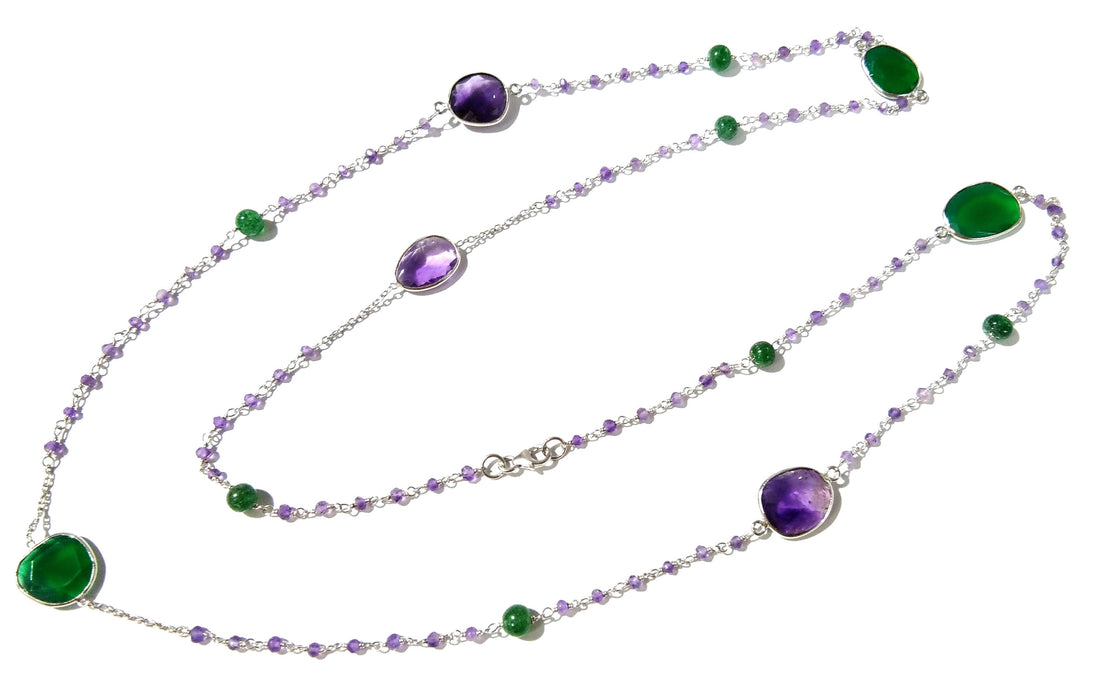 Very Beautiful Log Necklace ! ALL Natural Gemstone Beaded Necklace For Girls & Woman, 925 Starling Silver Log Necklace Length 36 inch