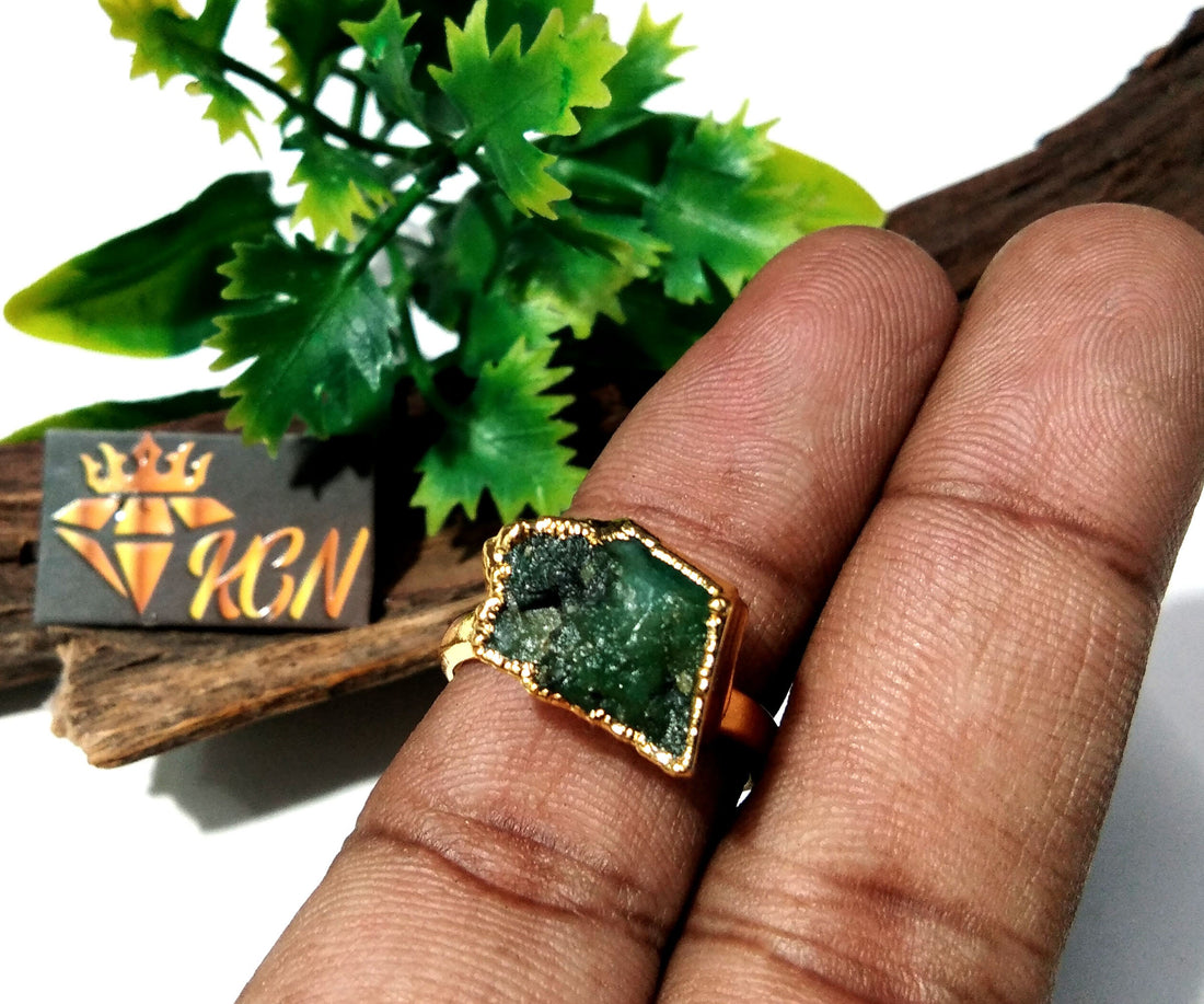 Natural Emerald Raw Gemstone Ring, Solid 925 Sterling Silver With Gold Plated Ring, Emerald Stone Size 15x10 mm Handmade Gift Statement Ring