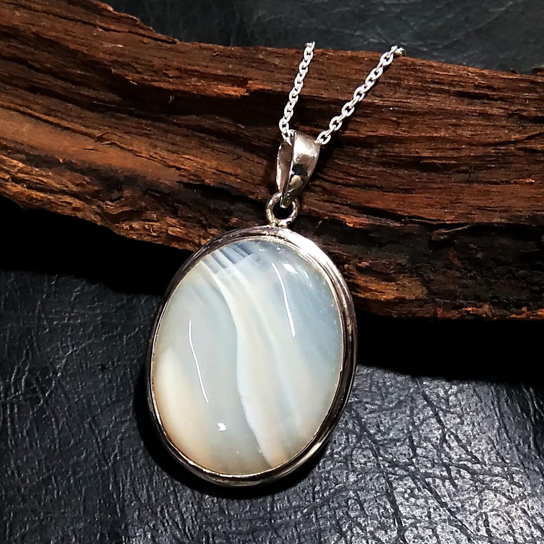 Nature Grey Agate Pendant Chain Necklace, With 925 Starling Silver Jewelry, Grey Agate handmade Pendant, Gift Easter Chain Pendant
