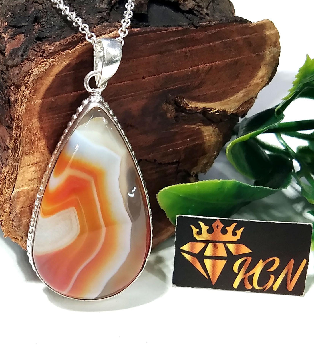 Natural Orange Agate Gemstone Pendant, 925 Sterling Silver Pendant Chain Necklace, Stylish Nice Handmade Silver Pendant, Gift Birthday Stone