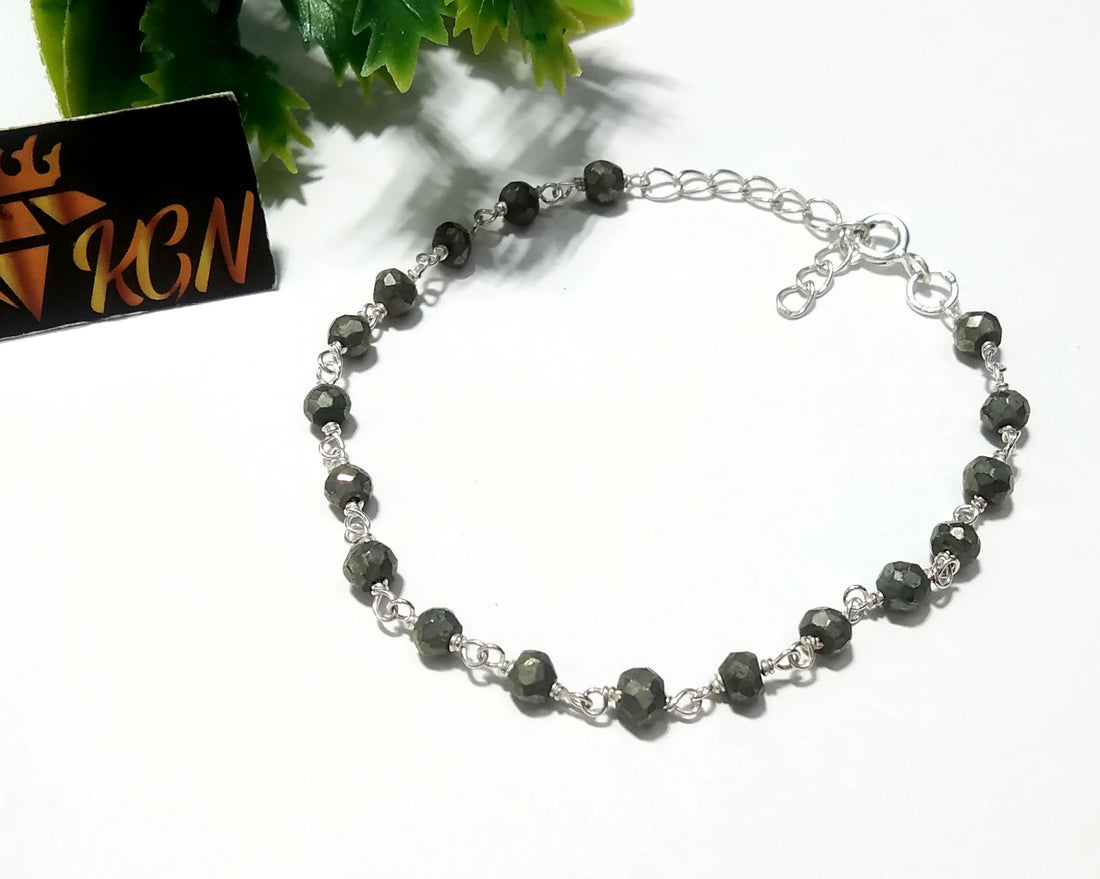Natural Pyrite Gemstone Chain Bracelet, 925 Sterling Silver Jewelry Good Quality Pyrite  Bracelet Handmade Bracelet, Gift For Girls & Women.