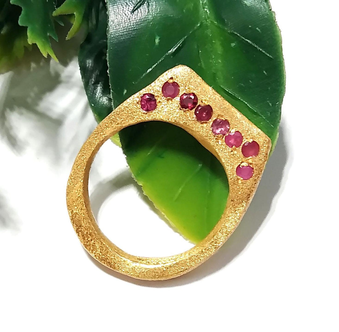 Natural Red Ruby Ring, Solid 925 Sterling Silver Gold Plated Ring, Beautiful Silver Design Red Ruby Ring, Handmade Ring, Gift Birthday Ring