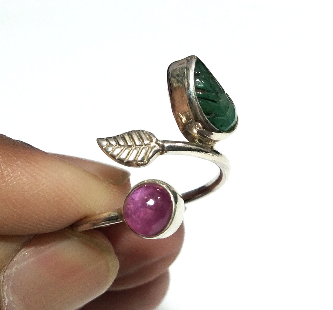 Emerald/Ruby Stone Ring, 925 Solid Starling Silver Ring, Stone Size 9x5 mm to 5x5 mm Emerald/Red Ruby Stone Gift New Year Ring, Wedding Ring