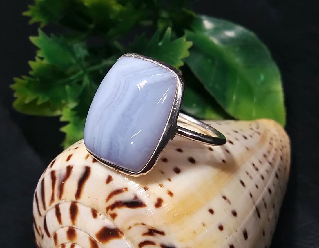 Natural Blue Lace Agate Gemstone Ring, 925 Solid Starling Silver Ring Jewelry, Stone Size 18x14mm Statement Ring, Gift Birthday Ring Jewelry