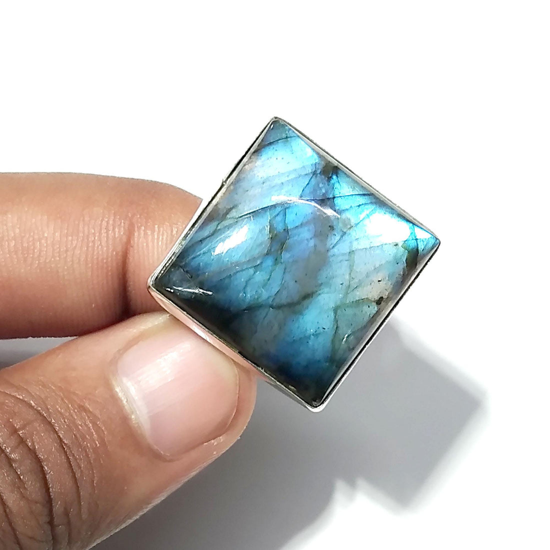 Natural Labradorite Blue Fire Gemstone Ring, 925 Solid Sterling Silver Ring, Labradorite Stone Size 20x20 mm Gift Mother’s day Ring