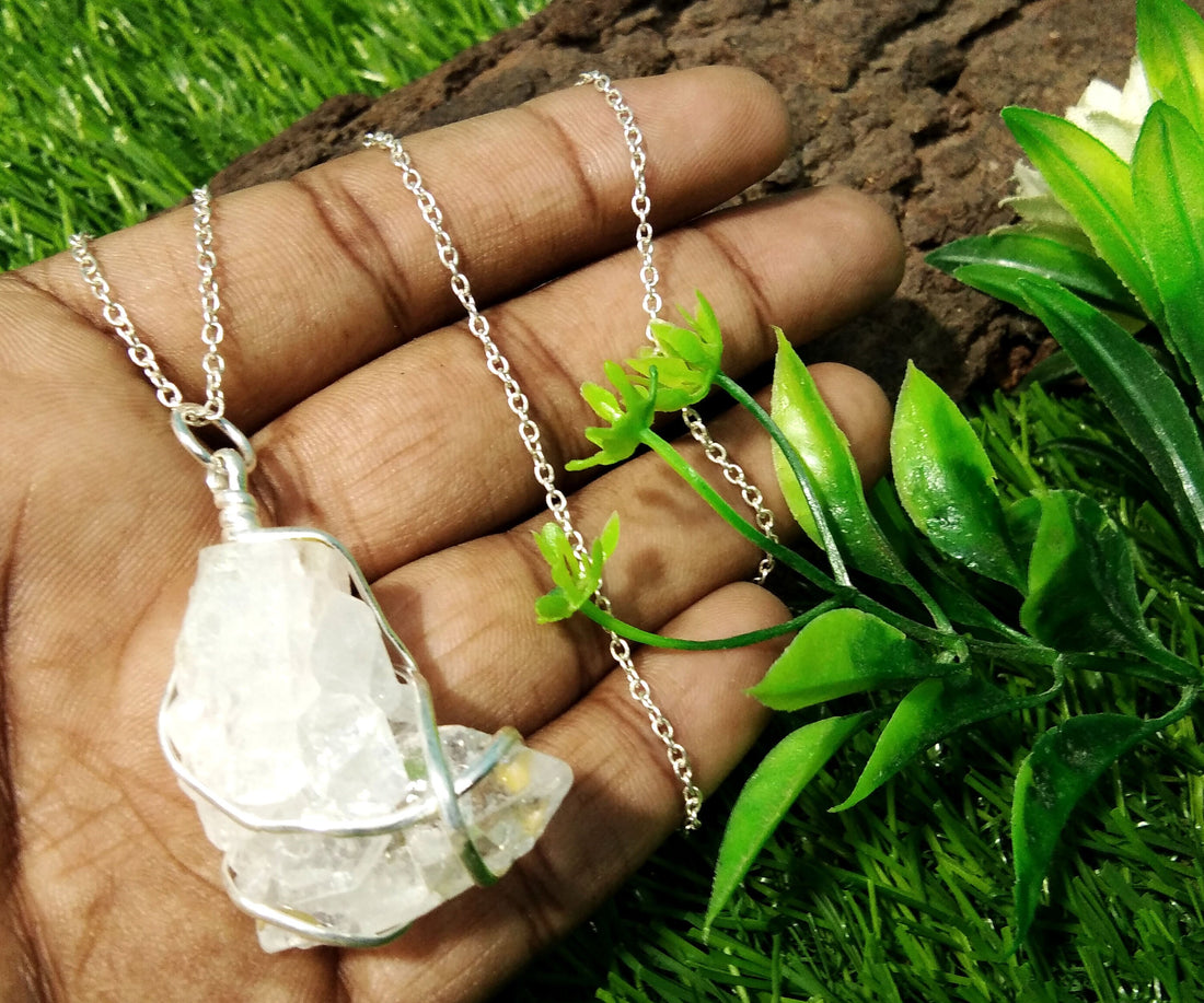 Rock Crystal Quartz Pendants Chain Necklace, 100% Natural Crystal Quartz Raw Pendant With 925 Silver Handmade Jewelry Gift For Girls & Women