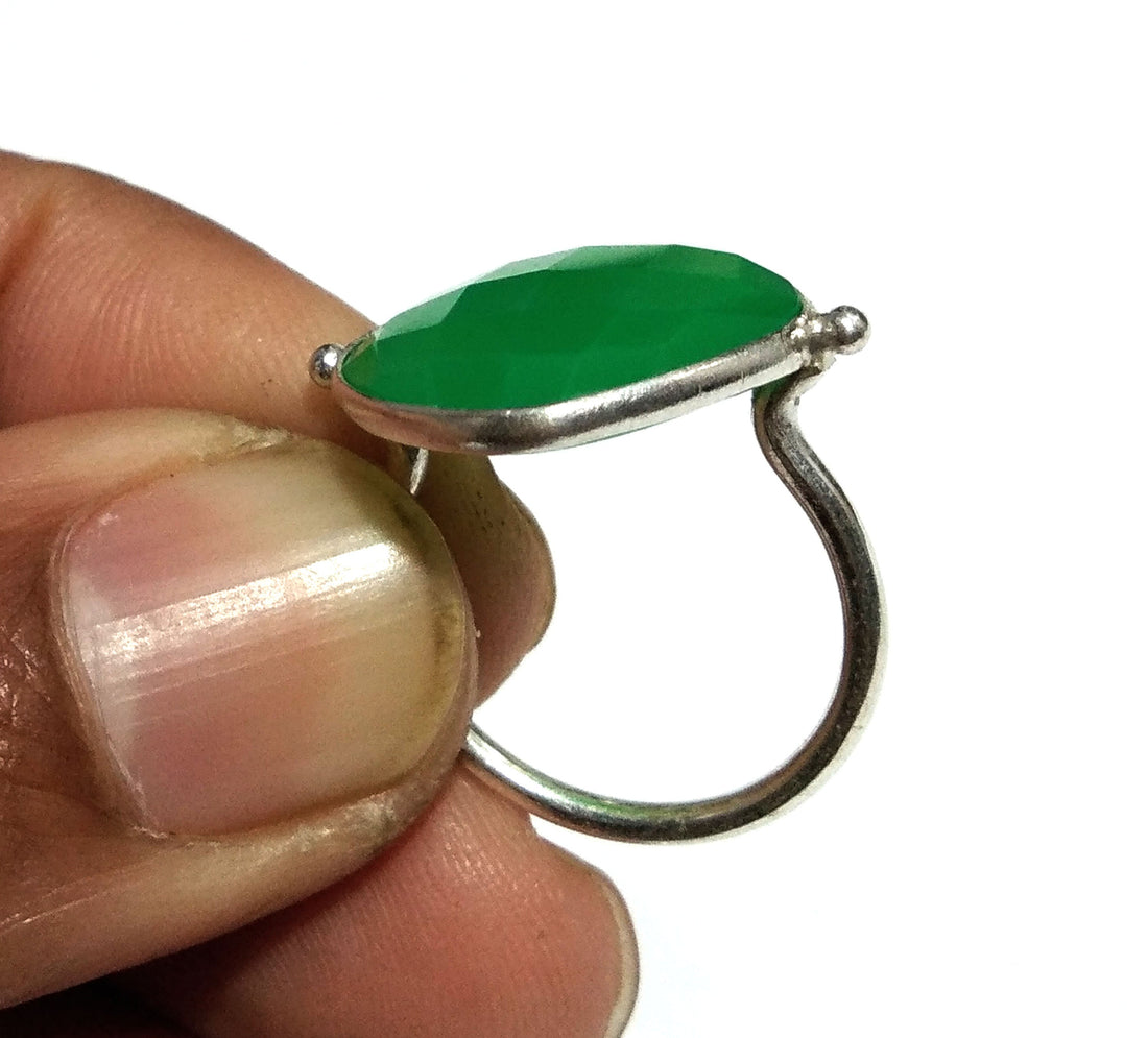 Chrysoprase Checker Cut Stone Ring, 925 Starling Silver Ring, Gemstone Size 16x16mm Natural Green Chrysoprase Stone Gift Engagement Ring