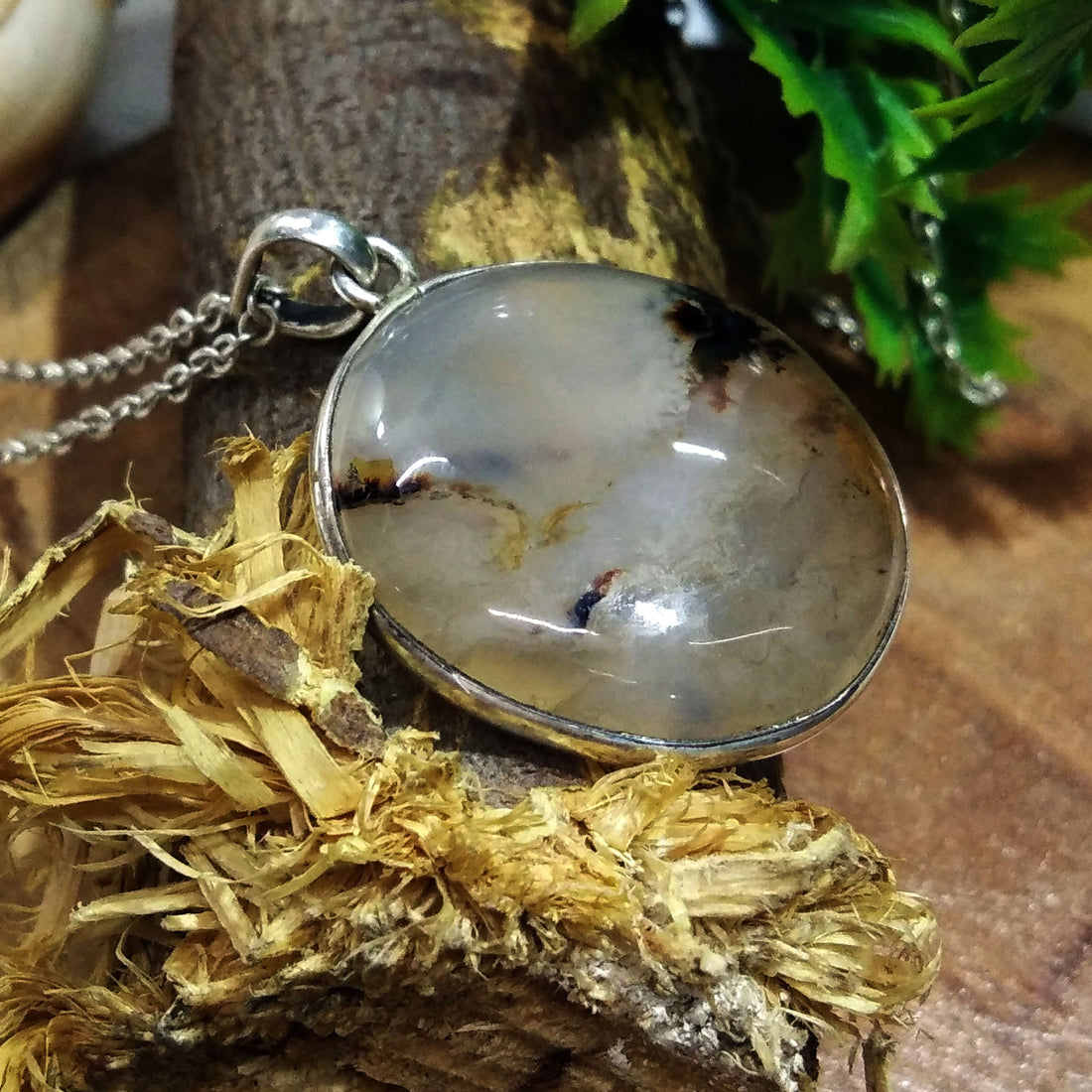 Natural Montana Agate Gemstone Pendant Necklace Chain, 925 Starling Silver Pendant Necklace Handmade Jewelry Stone Size 24x24mm Gift Pendant