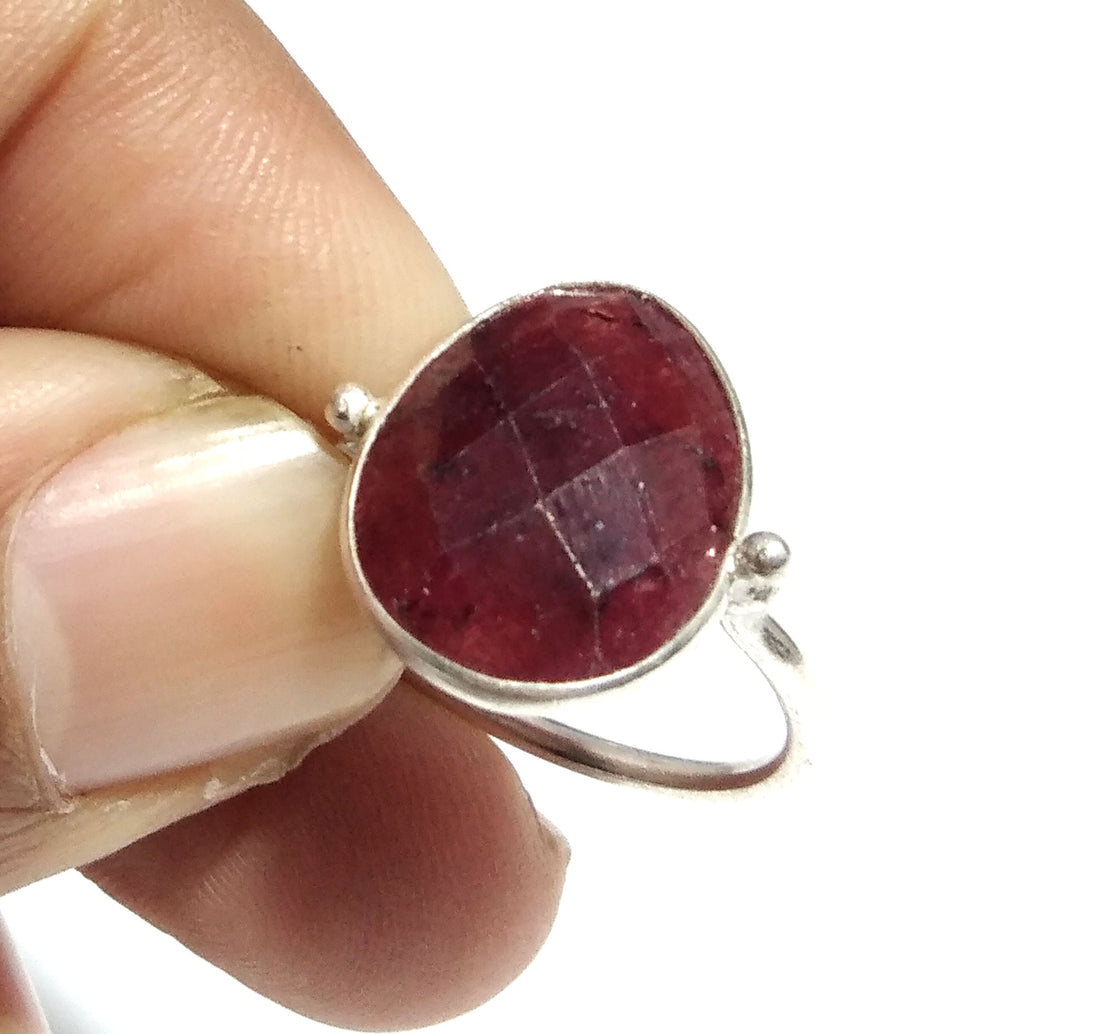 Red Ruby Checker Cut Stone Ring, 925 Solid Starling Silver Ring, Stone Size 12x16 mm Natural Red Ruby Stone Gift Birthday Ring, Wedding Ring