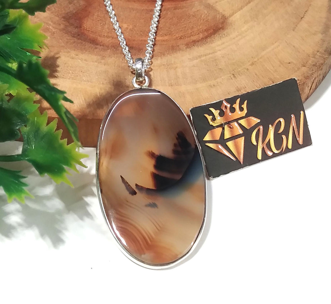 Natural Montana Agate Gemstone Pendant, 925 Starling Silver Pendant Necklace Chain, Handmade Jewelry Stone Size 40x22 mm Gift Pendant